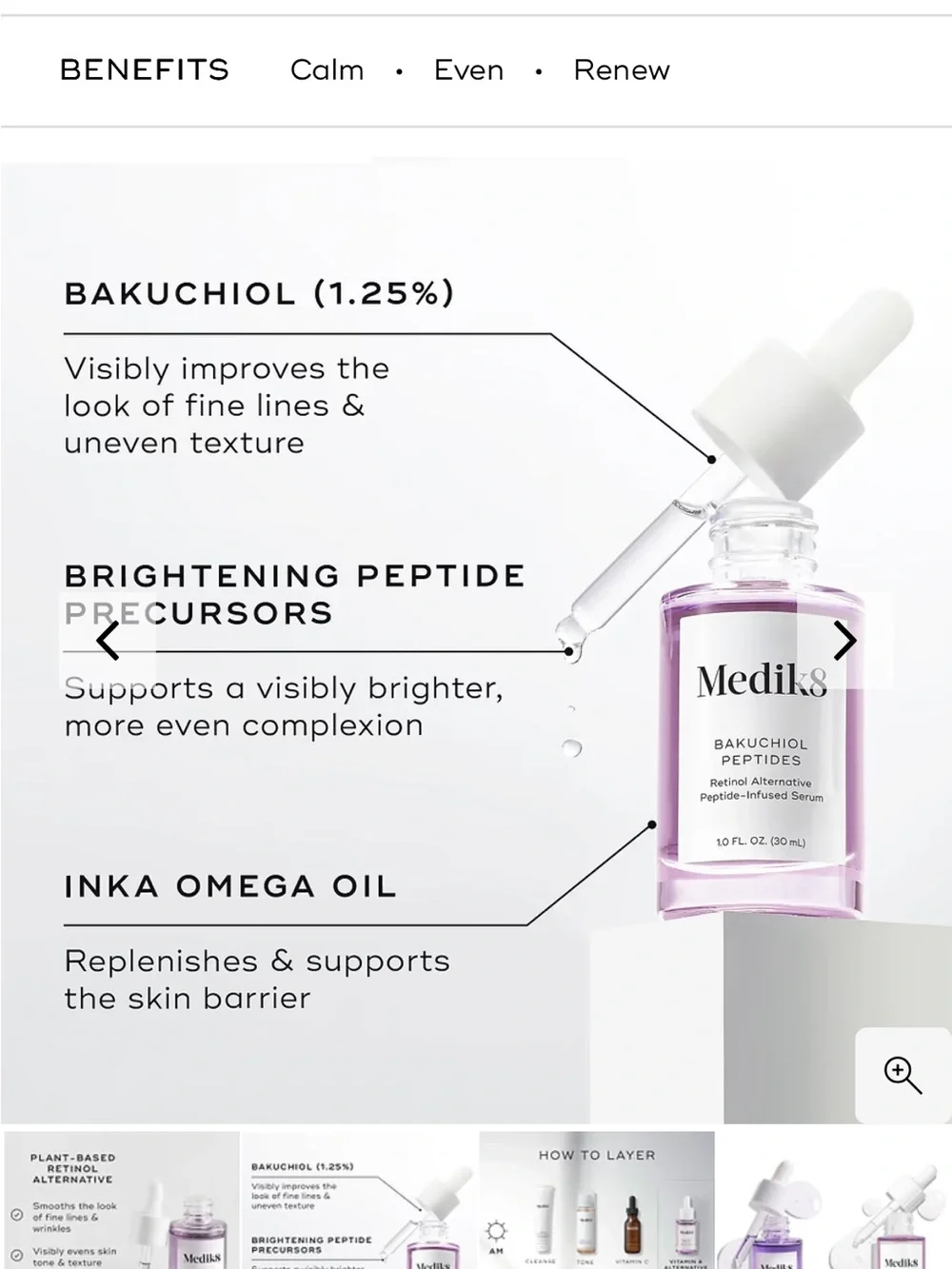 Medik8 Bakuchiol Peptides Serum - Lavender Clear Bottle